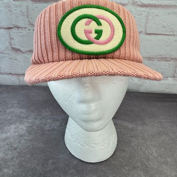 Gucci NWT Wool Knit Logo Pink Visor Cap - Picture 4 of 12